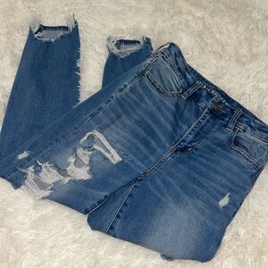 American Eagle Light Medium Denim Wash Distressed Curvy Hi Rise Jegging Jeans